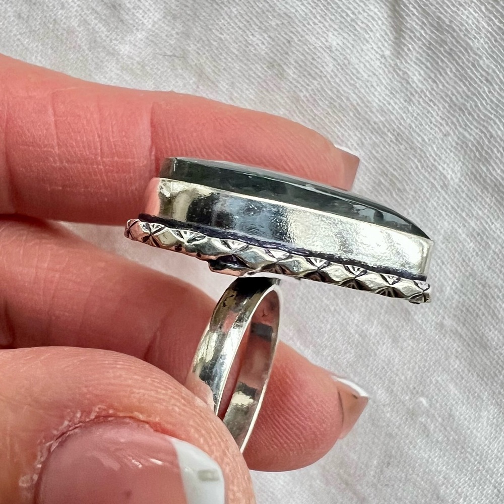 925 OMG GORGEOUS Flash Labradorite Heart ❤️ Ring 8 1/4 - Picture 6 of 10